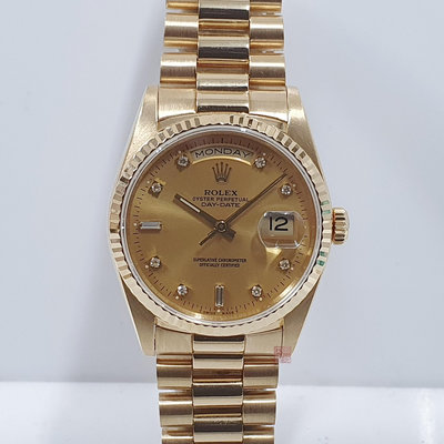 ROLEX 勞力士 18238 蠔式18K金 經典流傳 紅蟳錶 金色十鑽面盤 錶徑36mm 自動上鍊 大眾當舖L618