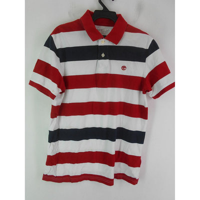 男 ~【Timberland】白色+紅色+黑色條紋POLO衫 S號(4B150)~99元起標~
