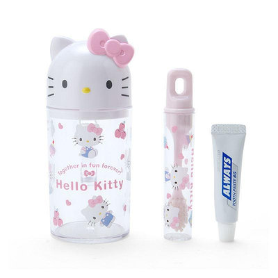 Sanrio Hello Kitty 攜帶型牙刷牙膏杯組(粉色蝴蝶結) 120ml 牙刷 牙膏 漱口杯＊小容容＊