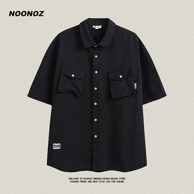 威登服裝城 NOONOZ歐美潮牌高街雙口袋短袖襯衫男寬松夏季痞帥港風chic半袖 NX4422