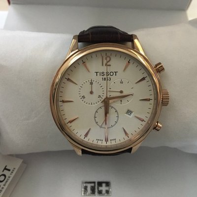 正品Tissot/天梭男錶經典休閒玫玫瑰金皮帶手錶T063.617.36.037.00實物照