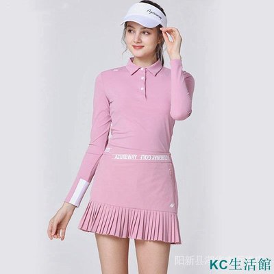 MK生活館高爾夫服裝女 高爾夫裙裝新款女士高爾夫服裝套裝秋冬golf女裝長袖T恤韓版大尺碼翻領女球衣