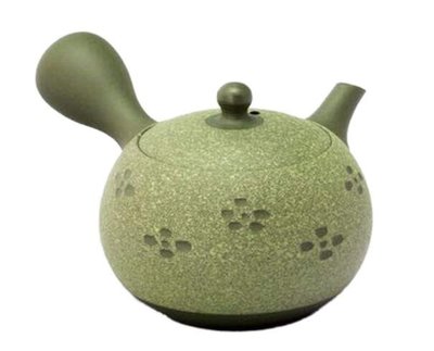 日本進口 限量品日本製陶瓷茶壺 日式側把壺 綠色圓形壺濾網孔 泡茶壺茶葉壺陶瓷壺茶具 2924A