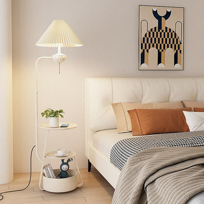 三友社 落地燈奶油風無線充電北歐輕奢客廳臥室床頭燈設計感置物架一體yc