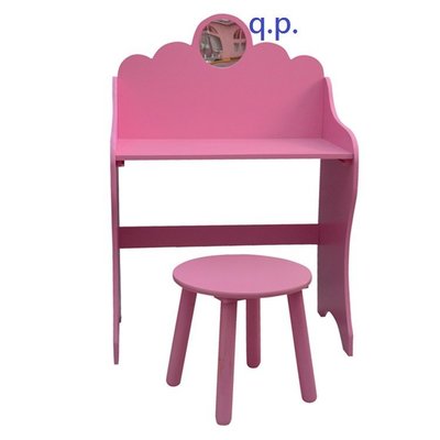 木製桌椅組 兒童小孩遊戲化妝鏡子 梳妝打扮台/桌子+凳子/椅子/椅凳 木質 學生讀書桌寫字吃飯桌 女孩公主 粉紅甜美家具