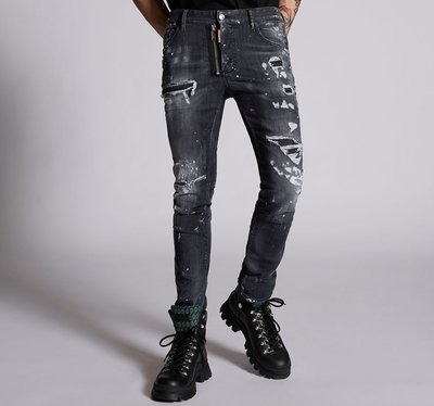 [全新真品代購-F/W21 SALE!] DSQUARED 2 拉鍊設計 黑色洗舊 牛仔褲 (D2)