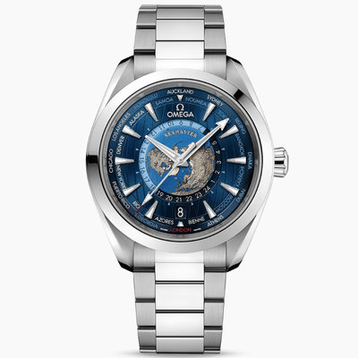 現貨 OMEGA 歐米茄 手錶 機械錶 43mm 海馬 地球 世界時區 鋼錶帶 220.10.43.22.03.001