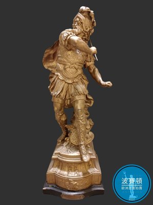 【波賽頓-歐洲古董拍賣】歐洲/西洋古董 法國古董 19世紀 大型中古世紀 古羅馬角鬥士雕塑(尺寸：高75X寬23X深22cm，重約10kg)(年份：1890年)