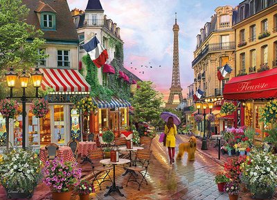歐洲進口拼圖 CLE 繪畫風景 法國巴黎 艾菲爾鐵塔 花樣餐廳街道 狗 1000片拼圖 39482