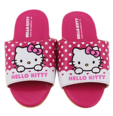 【卡漫迷】 Hello Kitty 室內拖鞋 桃紅 兒童 成人 ㊣版 凱蒂貓 三麗鷗 台灣製 18-26cm 點點 圓