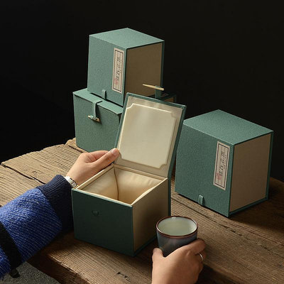 嫩綠骨針布藝盒方形包裝素雅簡約骨針紫砂壺品茗杯收納禮盒多錦盒