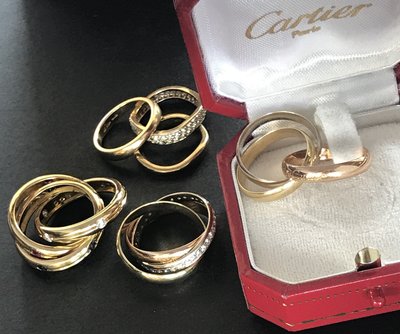 Cartier 附保証書 原廠盒 18k金 鑲鑽石、紅寶石、藍寳石 50號三環戒