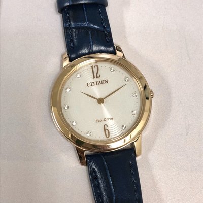 現貨 可自取 CITIZEN EX1493-13A 星辰錶 手錶 29mm 光動能 白面盤 香檳金錶圈 藍色皮錶帶 女錶