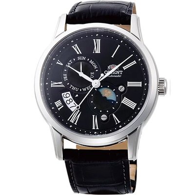 公司貨附發票｜ORIENT 東方錶 時尚三眼月相機械錶 RA-AK0010B 黑面
