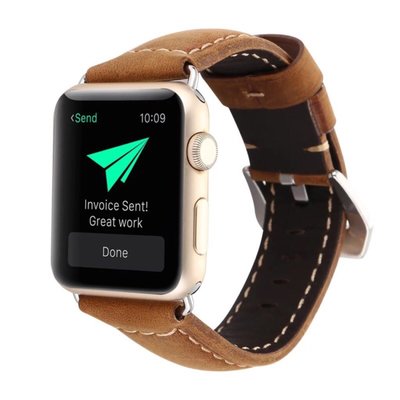 適用於Apple Watch 6真皮錶帶 手工復古瘋馬皮錶帶 真皮沛納海真皮錶帶 鱷魚紋替換腕帶44MM/42MM