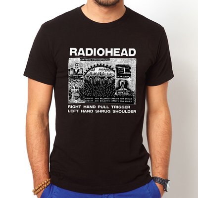 Radiohead-Shrug 短袖T恤-黑色 電台司令樂團搖滾 英國 Thom Oasis