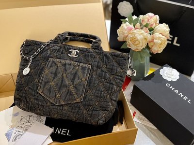 Cinder-ella Chanel 沙灘系列 丹寧牛仔 Tote 購物袋 尺寸 28 30cm NO81171