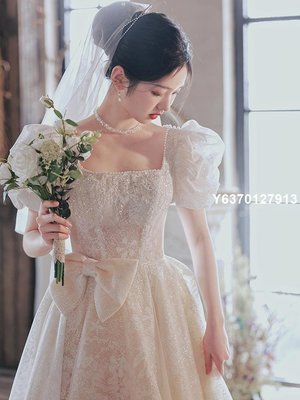 【熱賣精選】琪爾瑞絲婚紗禮服甜美方領領證登記婚禮宴會晚禮服輕婚紗