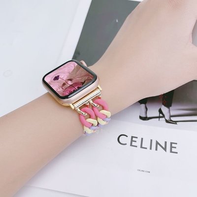 森尼3C-糖果色雙排鏈錶帶 apple watch 蘋果錶帶 iwatch SE 1-8代通用 Ultra 小香風女款錶帶-品質保證