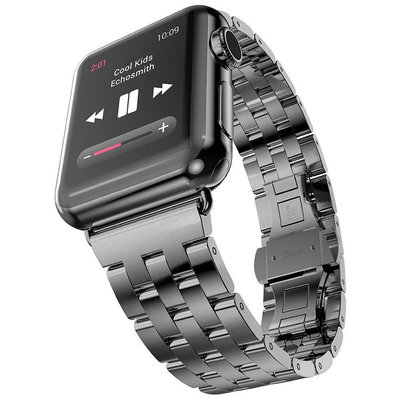 全館免運 Apple Watch Series6/5/4/3不鏽鋼錶帶 鋼帶 蘋果金屬錶鍊帶 40mm44MM蝴蝶扣替換