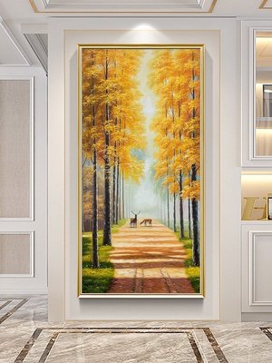 特賣-歐式風景油畫手繪黃金大道玄關裝飾畫美式輕奢玄幻掛畫定制入戶畫