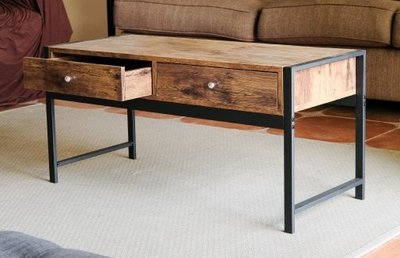 A~輕工業復古風鐵框96公分雙抽矮茶几桌/和室桌/客廳桌/邊桌/咖啡桌/書桌