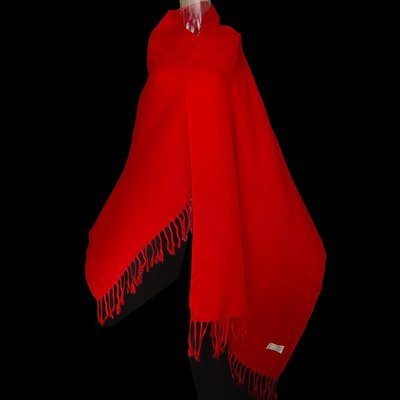 PASHMINA綿羊絨喀什米爾70%Pashmina羊毛紅色流蘇圍巾