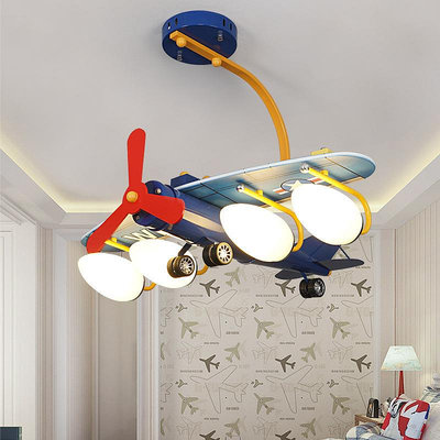臥室燈美式創意卡通男孩臥室LED飛機燈吊燈兒童房現代簡約模型設計燈具