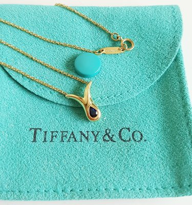 TIFFANY & CO. 蒂芬妮 750， 18K黃金， 天然藍寶石 項鍊 經典款 ， 保證真品 超級特價便宜賣