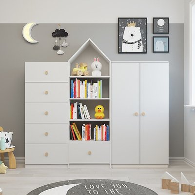 批發實木兒童衣柜收納柜家用臥室現代簡約小衣櫥簡易組裝書架