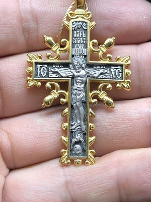 眾信優品 愛沙尼亞與俄羅斯珠寶製作十字架項鏈吊墜925純銀999鎏金保真 YS2031