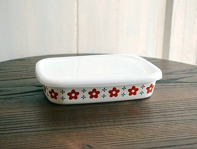 鄉村雜貨小市集＊zakka 日雜款紅色花朵長方型琺瑯保鮮盒 焗烤盤 食物儲存盒