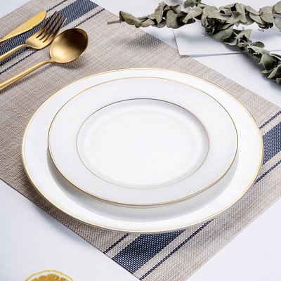 餐盤onlycook家用牛排盤子白色金邊輕奢骨瓷牛排餐盤北歐西餐餐盤平盤