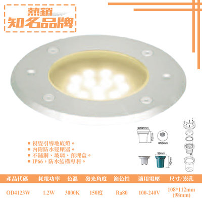 【EDDY燈飾網】(OD4123W)LED-1.2W視覺引導暖白光地底燈 戶外防水IP66 全電壓 不鏽鋼 附防水驅動