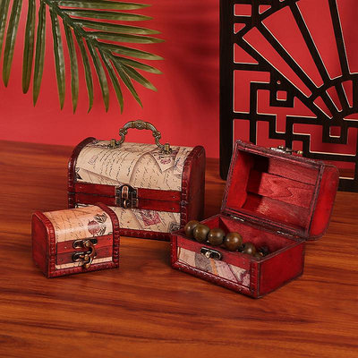 復古道具盒子帶鎖小寶箱迷你古風首飾盒飾品收納盒創意戒指包裝盒
