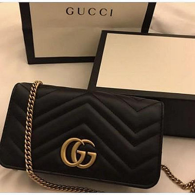 二手 GUCCI Marmont WOC 488426 mini GG 鏈條包 雙G 翻蓋 單肩斜挎包 現貨