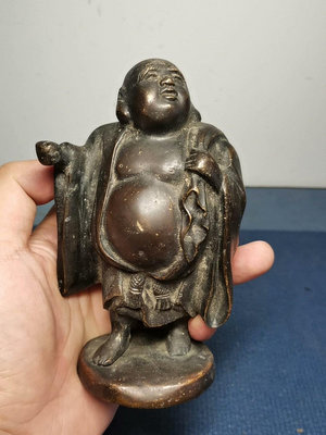 日本回流老銅佛像彌勒佛布袋和尚漿厚重年代久遠開臉好