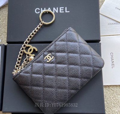 極美二手Chanel卡包 小香全新菱格雙C拉鏈零錢包 Chanel錢包 香奈兒信用卡包 名片夾包 牛皮耐用！