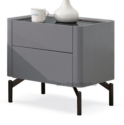 【N D Furniture】台南在地家具-造型黑鈦色電鍍腳黑玻面櫃體噴漆灰色床邊櫃/床頭櫃YH