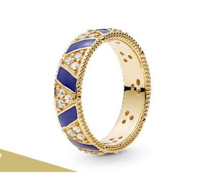 雅格時尚精品代購 Pandora 潘朵拉 鍍18k新款寬版藍色戒指  925純銀 Charms 美國代購