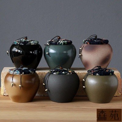 熱銷  個性陶瓷密封罐復古茶葉罐粗陶窯變醒茶罐中號多色存茶罐粗陶茶具O1139