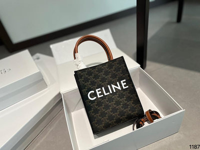 【二手包包】Celine賽琳 新色cabas tote mini帆布拼皮手提袋購物袋單肩斜挎包Celine賽 NO147433