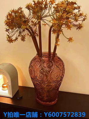 花瓶 若奈法國浮雕琉璃“藏品銀蓮”Lalique萊*麗絳紫色水晶感中古花瓶