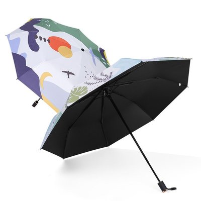 【現貨】遮陽傘 雨寶 清新插畫系列三折疊自動黑膠防曬晴雨兩用 廣告傘定制印LOGO