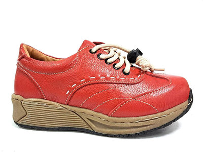 零碼鞋 7號 Zobr路豹牛皮氣墊休閒鞋 725 紅色 鞋跟 高度：3.2公分 特價:1190元 7系列 雙氣墊款式