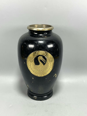 【店主收藏】日本銅花瓶，鶴標銅花瓶，銅插花擺件，銅花器，重766克，實物-21953