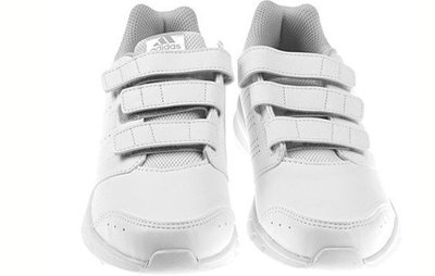【豬豬老闆】Adidas 可黏式童鞋 魔鬼氈童鞋 男 女童鞋 學生鞋 休閒童鞋 皮質 白色AQ3728
