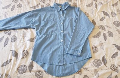 韓風水洗絲藍長袖襯衫 可當外套 外搭 防曬 F