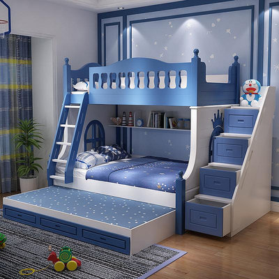 兒童床男孩高低床上下鋪雙層床子母床實木上下床滑梯床兩層高架床~定金