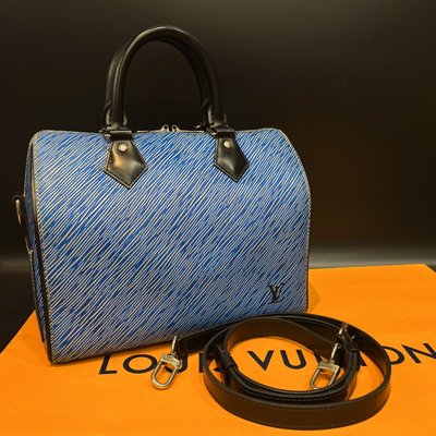 【哈極品】二手品 《Louis Vuitton LV 藍色水波紋 SPEEDY25波士頓二用包/手提包/斜背包》